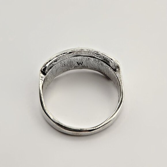 Vintage Sterling Turquoise Inlay Ring Size 8.75 – Signed W Southwestern Ring - Picture 6 of 6